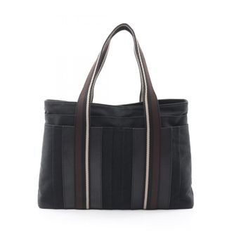 Herm&egrave;s Black Canvas Leather Tote Bag (Pre-Owned)