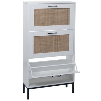Hhg Hhg - Zapatero 703, Zapatero Basculante, 3 Compartimentos Frente Rat&aacute;n Melamina, 126x63x24cm, Blanco