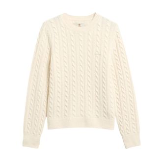 Barbour Ashdown Kabelbrei Trui - Dames - Ronde hals truien - Beige - S - Katoen - Truien & Vesten