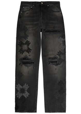 Amiri Distressed Logo-appliqu&eacute;d Straight-leg Jeans - Denim - 36 (W36 / XL)