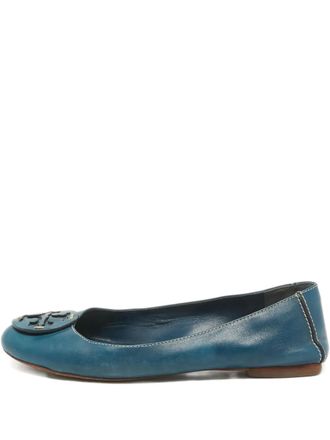 Tory Burch Minnie leather ballet flats - women - Leather/Leather/Rubber - 7 - Blue