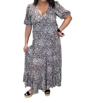 Saltwater Luxe Short Sleeve Seventies Daisy Maxi Dress In Black