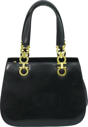 Ferragamo Gancini Top Handle Leather Black Leather Handbag (Pre-Owned)