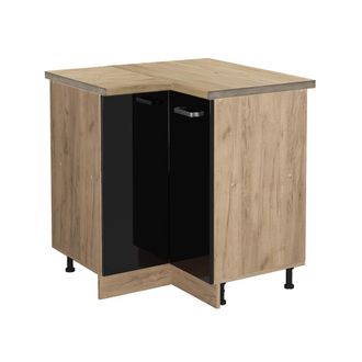 Vicco Armario De Esquina R-line, Negro Brillo Intenso, 75.6 Cm, Et Roble