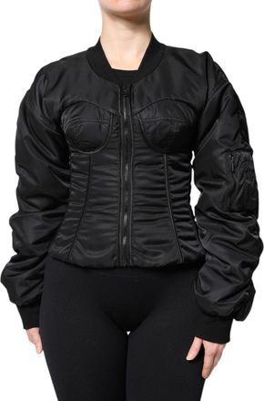 Dolce & Gabbana Womens Black Nylon Full Zip Bustier Corset Jacket Clothing