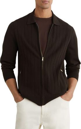 Reiss Marsh Wide Rib Zip Cardigan in Chocolate Brown at Nordstrom, Size Xx-Large