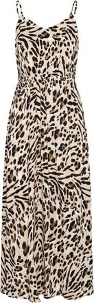 Ichi Dierenprint Open Rug Jurk - Dames - Maxi kleedjes - Veelkleurig - M - Kleedjes