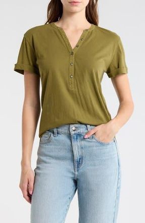 Melrose and Market Washed Cotton Henley T-Shirt in Olive Capulet at Nordstrom Rack, Size Xx-Small