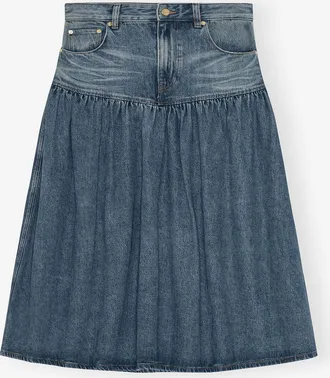 Ganni Blue Mid Washed Denim Skirt - Size 14 Organic Cotton