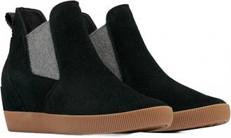 Sorel Womens Out N About Slip-On Wedge Boot In Black & Gum