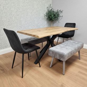 Kosy Koala Wooden Dining Table with 2 Black Chairs & 2 benches - Dining Kitchen Room Furniture in Brown