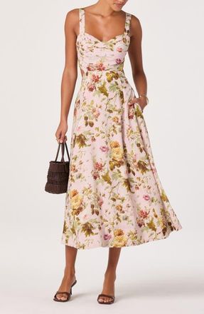 ASTR the Label Ciana Floral Tie Strap Dress in Pink Green Bloom at Nordstrom, Size Medium