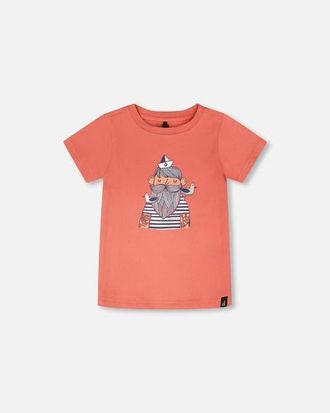 Deux par Deux Organic Cotton Sailor Graphic Short Sleeve T-Shirt in Brick at Nordstrom, Size 12M