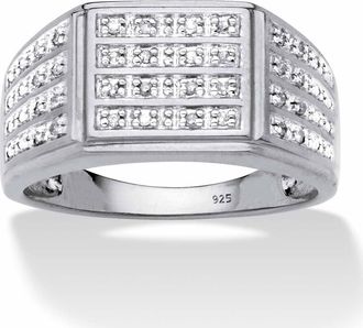 Palm Beach Jewelry Mens 1/6 Cttw. Pave Diamond Platinum-plated Sterling Silver Grid Ring