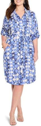 Nic+Zoe Shibori Stone Tie Belt Shirtdress in Blue Multi at Nordstrom Rack, Size 2X