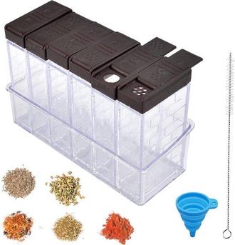 No Brand Juego De 6 Botellitas De Pl&aacute;stico Para Especias Con Pincel Para Sal, Pimienta Y Condimentos, Ideales Para Acampar Y Para La Cocina