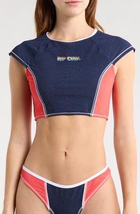 Rip Curl Surf Tide Short Sleeve Crop Rashguard in Dark Navy at Nordstrom, Size X-Small
