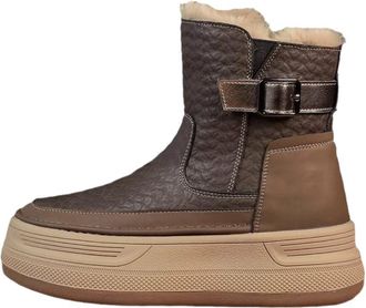 Generic Winter snow boots with plush waterproof and warm thick soled boots for women cotton short boots (khaki,6.5)