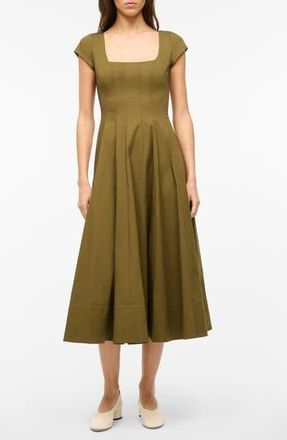 Staud Wells Short Sleeve Stretch Cotton Midi Dress in Sergeant Green at Nordstrom Rack, Size 6