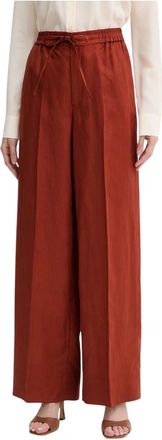 Twinset Wijde broek - Dames - Wijde Broeken - Oranje - S - Linnen - Broeken