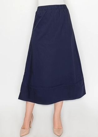 YAL New York Navy A-Line Skirt, Midi Length, Pure Cotton