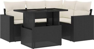 vidaXL Vidaxl - Set De Muebles De Jard&iacute;n 5 Pzas Y Cojines Rat&aacute;n Sint&eacute;tico Negro