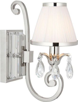 Loops Esher Luxury Single Curved Arm Traditional Wall Light Nickel Crystal White Shade
