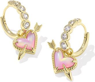 Kendra Scott Ari Heart & Arrow Convertible Huggie Hoop Earrings in Gold Pink Opalescent Resin at Nordstrom