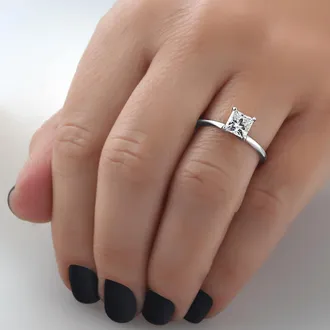 Pompeii3 1ct Solitaire Princess Cut Diamond Engagement Ring 14K White Gold Size Selectable