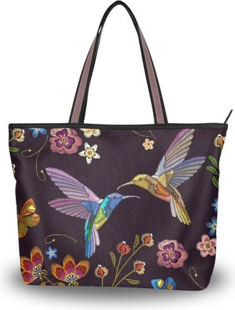 Alaza Large Tote Bag, Women Shoulder Bag Big Capacity Casual Handbags, Hummingbird Shopping Tote Bag with Pockets Zip,L