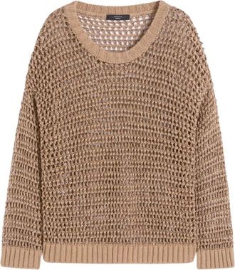 Max Mara Linnen en Katoen Mesh Jumper - Dames - Ronde hals truien - Bruin - M - Katoen - Truien & Vesten