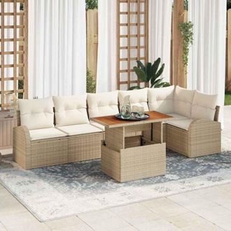 vidaXL Conjunto De Sof&aacute; De Jard&iacute;n 7 Pcs Beige Polirat&aacute;n Vidaxl
