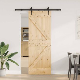 Berkfield Home Sliding Door with Hardware Set 70x210 cm Solid Wood Pine in Light Brown