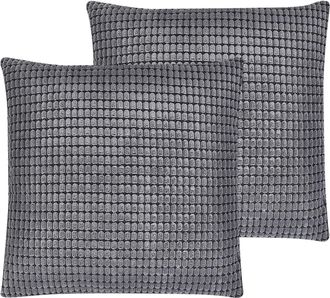 Beliani Set Di 2 Cuscini Con Motivo Geometrico E Federea Rimovibile 45 X 45 Cm Velluto Grigio Aspidistra