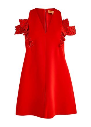 Stine Goya Ruffled Crystal-embellished Crepe Mini Dress - Red - S (UK8-10 / S)