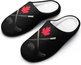 Generic Canadian Hockey Canada Flag Womens Slippers Warm House Slippers Indoor House Shoes with Anti-Skid Rubber Sole