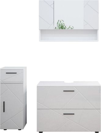 Vicco Conjunto De Muebles De Ba&ntilde;o Irma, Blanco Alto Brillo, 3 Piezas, Con Cajonera Y Mueble Midi