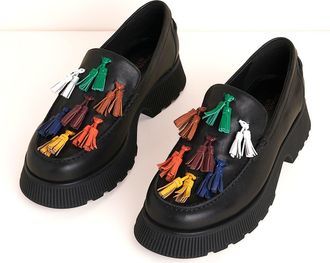 Charlotte Stone Chandler Tasseled Lug Sole Loafer in Black at Nordstrom, Size 10