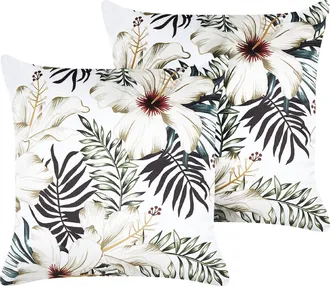 Beliani Conjunto De 2 Cojines De Terciopelo Verde Blanco Crema 45 X 45 Cm Okra