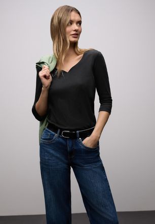 Street One 3/4-Arm-Shirt STREET ONE Style ADA, Damen, Gr. 34, schwarz, Jersey, Obermaterial: 50% Baumwolle, 50% Modal. Futter: 100% Baumwolle, unifarben, normal 