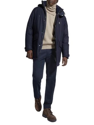 Ermenegildo Zegna Waterproof Wool with Goose-Down Fill Down Parka - Navy