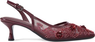 Kurt Geiger Womens Aria Low Bead Heels - Wine Fabric - Size UK 6