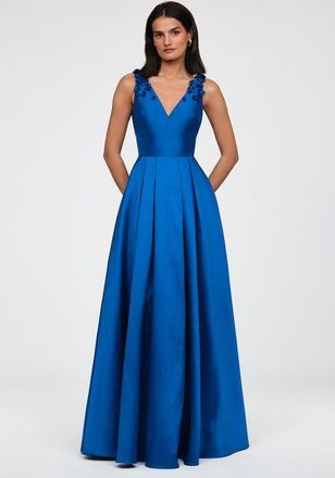 Theia Velina Mikado V Neck Gown in Sapphire Eclipse at Nordstrom, Size 12