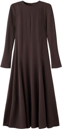 Mango Godet Long Sleeve Maxi Dress in Chocolate at Nordstrom, Size 2