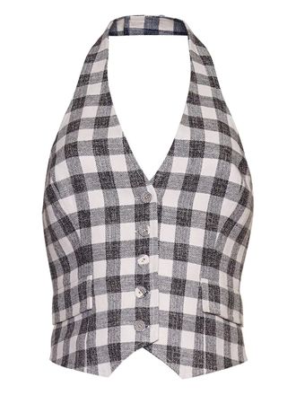 Cara Cara gingham halterneck waistcoat - women - Viscose/Cotton/Other Materials/Polyester/Viscose - S - White