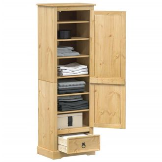 Berkfield Home Wardrobe Corona 55x38x170 cm Solid Wood Pine in Brown | Size: 55 x 38 x 170 cm