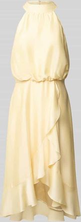 Swing Neckholder-Cocktailkleid mit Volants in Hellgelb, Gr&ouml;&szlig;e 32