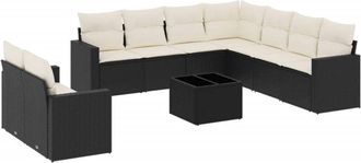 vidaXL Vidaxl - Set De Sof&aacute;s De Jard&iacute;n 10 Pzas Cojines Rat&aacute;n Sint&eacute;tico Negro