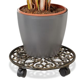 Relaxdays Relaxdays - 2 Soportes Redondos Con 4 Ruedas Para Plantas Hecho De Hierro Fundido Resistentes A La Intemperie, &Oslash; 33,5 Cm, Bronce