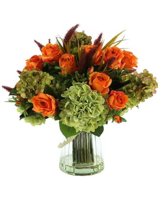 Creative Displays Inc. Yellow Hydrangea And Orange Rose Fall Arrangement